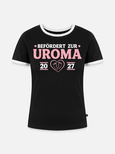 Babyparty Befördert zur Uroma 2027 - Frauen Kontrast-T-Shirt - Schwarz/Weiß