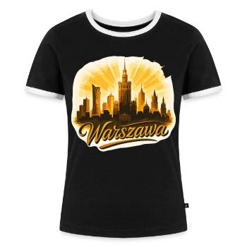 Warszawa Skyline Gold – Modernes Epic Design - Frauen Kontrast-T-Shirt - Schwarz/Weiß - Vorne - Selfina (174cm)