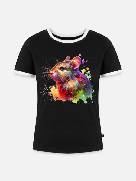 Degu Motiv - Frauen Kontrast-T-Shirt - Schwarz/Weiß
