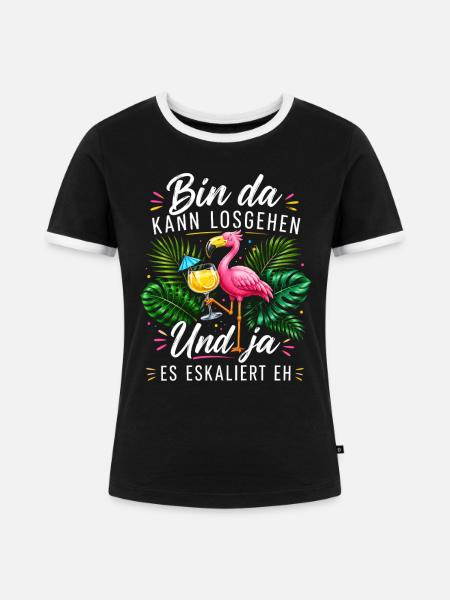 Bin da Eskaliert Flamingo Sommer - Frauen Kontrast-T-Shirt - Schwarz/Weiß