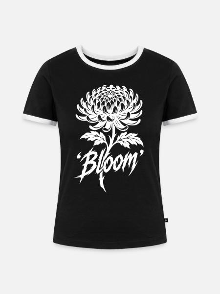 Bloom Chrysantheme Tattoo Style - Frauen Kontrast-T-Shirt - Schwarz/Weiß