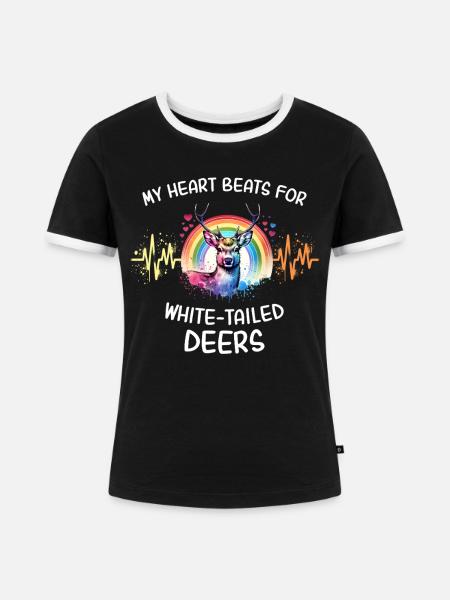 Weisswedelhirsch Herzlinie - Frauen Kontrast-T-Shirt - Schwarz/Weiß