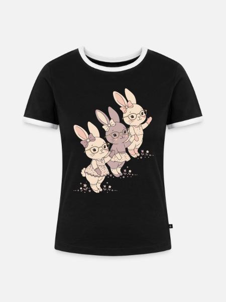 Hasen Schleifen Brillen Pastell - Frauen Kontrast-T-Shirt - Schwarz/Weiß
