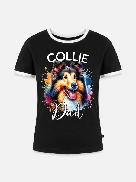 Langhaar Collie Papa - Frauen Kontrast-T-Shirt - Schwarz/Weiß