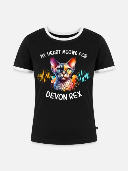 Devon Rex Herzlinie - Frauen Kontrast-T-Shirt - Schwarz/Weiß