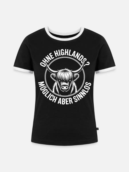 Highland Rind Maskottchen Logo - Frauen Kontrast-T-Shirt - Schwarz/Weiß