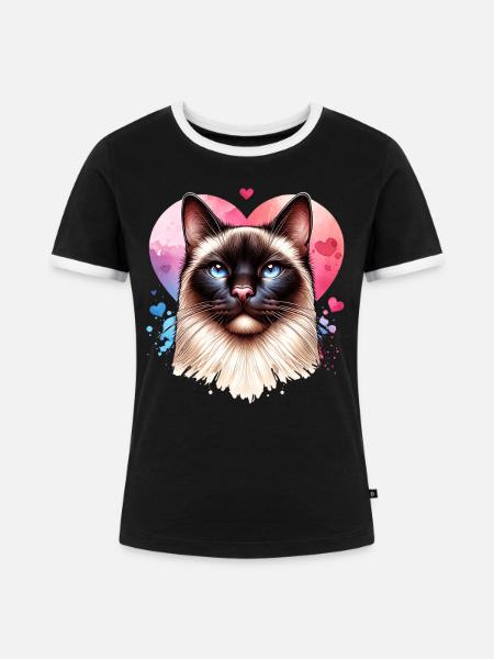 Siamkatze - Frauen Kontrast-T-Shirt - Schwarz/Weiß