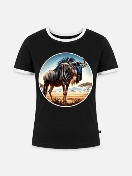 Gnu Wildebeest - Frauen Kontrast-T-Shirt - Schwarz/Weiß