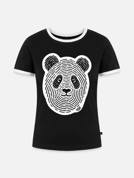 Panda Line Art monochromes Gesicht - Frauen Kontrast-T-Shirt - Schwarz/Weiß