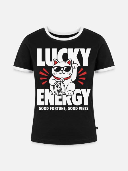 Lucky Energy Cool Cat - Frauen Kontrast-T-Shirt - Schwarz/Weiß