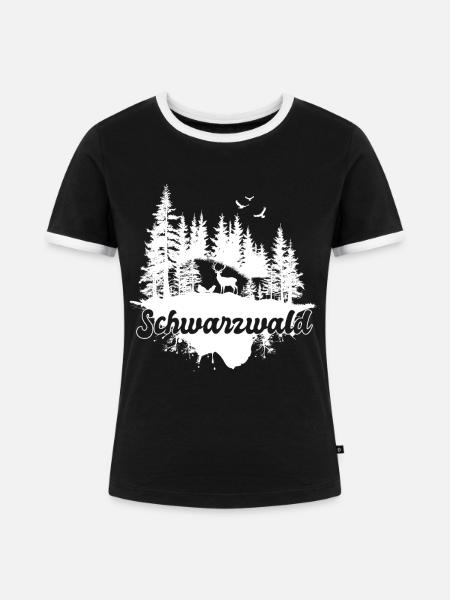 Schwarzwald Hirsch Wald Natur Motiv - Frauen Kontrast-T-Shirt - Schwarz/Weiß