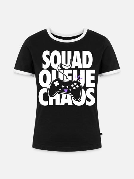 Squad Queue Chaos Gaming Controller - Frauen Kontrast-T-Shirt - Schwarz/Weiß