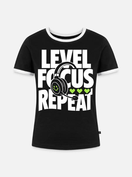 Level Focus Repeat Gaming Headset - Frauen Kontrast-T-Shirt - Schwarz/Weiß