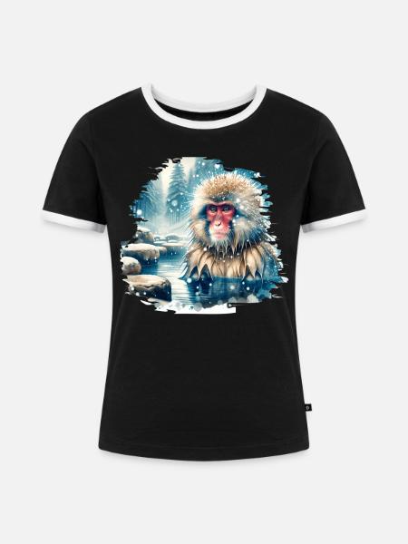Japanmakak Motiv - Frauen Kontrast-T-Shirt - Schwarz/Weiß