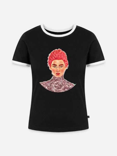 Texturiertes, glänzendes rotes Porträt - Frauen Kontrast-T-Shirt - Schwarz/Weiß