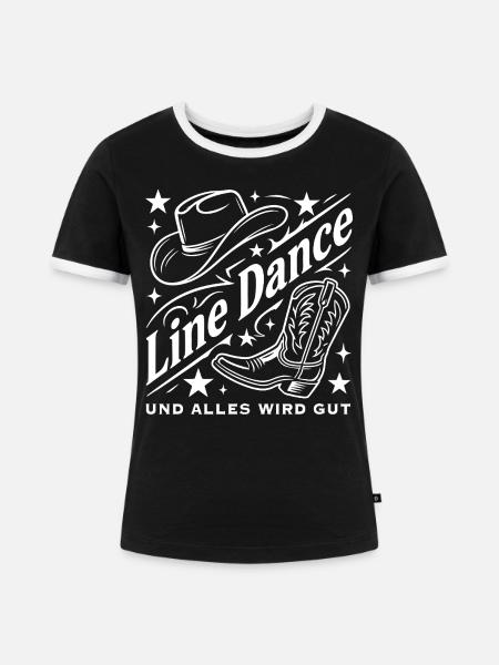 Line Dance Cowboyhut Stiefel Grafik - Frauen Kontrast-T-Shirt - Schwarz/Weiß