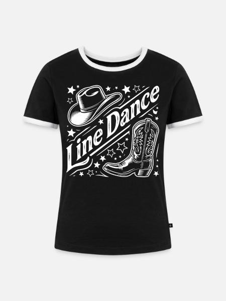 Line Dance Western Grafik - Frauen Kontrast-T-Shirt - Schwarz/Weiß