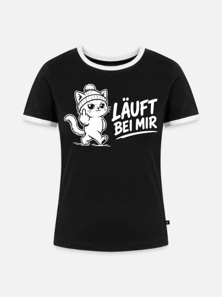 Katzen Shirt – Läuft bei mir - Frauen Kontrast-T-Shirt - Schwarz/Weiß