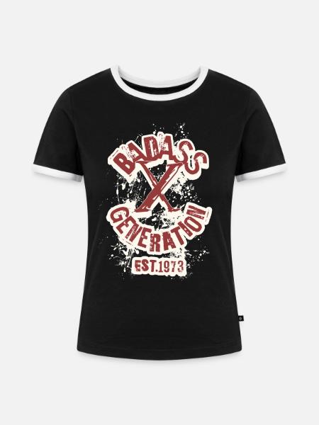 Badass Generation X 1973 - Frauen Kontrast-T-Shirt - Schwarz/Weiß