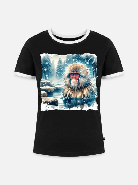 Schneeaffe Geschenk - Frauen Kontrast-T-Shirt - Schwarz/Weiß