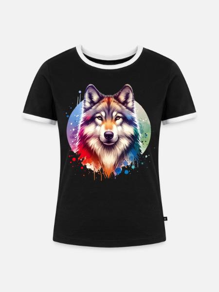 Wolfhund Motiv - Frauen Kontrast-T-Shirt - Schwarz/Weiß