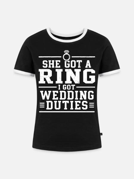 Humor-Ehering und Bräutigam-Aufgaben - Frauen Kontrast-T-Shirt - Schwarz/Weiß
