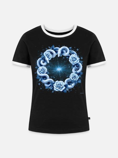 Hellblaues Schlangen-Rosenkreis-Design. - Frauen Kontrast-T-Shirt - Schwarz/Weiß