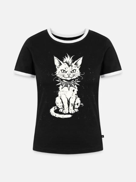 PunkRock, Katze, Punk Rocker Musik - Frauen Kontrast-T-Shirt - Schwarz/Weiß