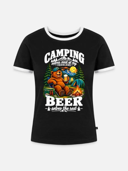 Funny Bear Camping Design - Frauen Kontrast-T-Shirt - Schwarz/Weiß