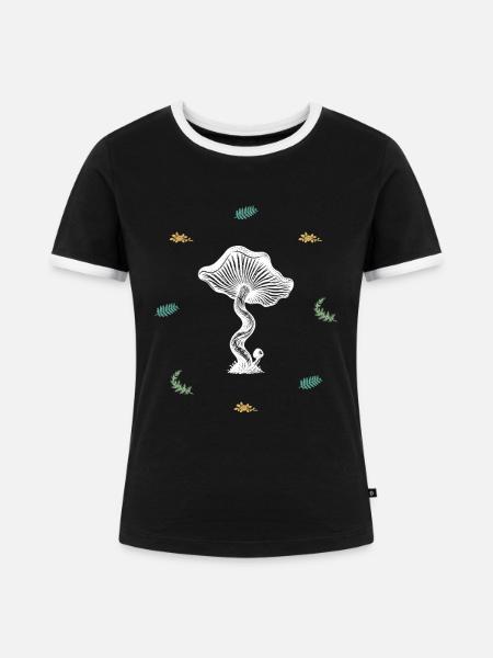 Pilzevollform & Farnekreisfeld - Botanik - Frauen Kontrast-T-Shirt - Schwarz/Weiß