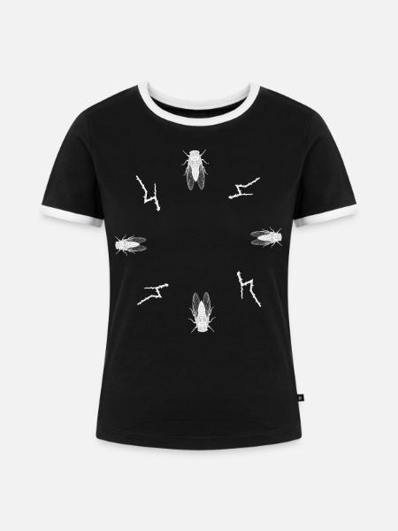 Zikade & Dornenzweig - Botanische Kunst - Frauen Kontrast-T-Shirt - Schwarz/Weiß