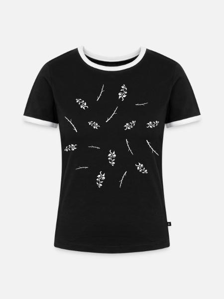 Dornenzweig & Beerenranke - Botanische Kunst - Frauen Kontrast-T-Shirt - Schwarz/Weiß
