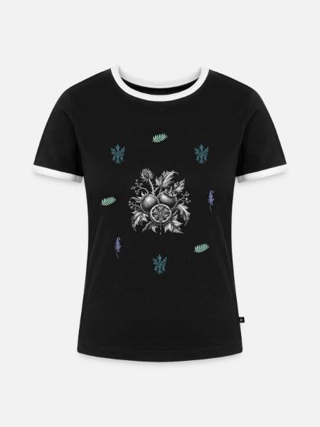 Frucht & Farn & Blumenranke - Naturmotiv - Frauen Kontrast-T-Shirt - Schwarz/Weiß