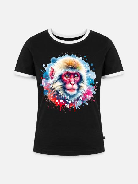 Schneeaffe Motiv - Frauen Kontrast-T-Shirt - Schwarz/Weiß