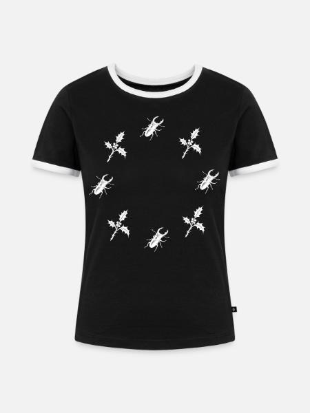 Hirschkäfer & Stechpalme - Botanik - Frauen Kontrast-T-Shirt - Schwarz/Weiß