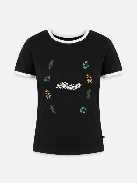Eibe & Blumenranke & Holunderbeeren - Botanik - Frauen Kontrast-T-Shirt - Schwarz/Weiß