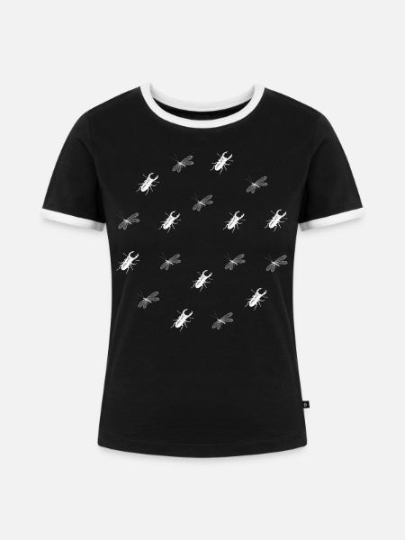 Libelle & Hirschkäfer - Dark Botanical - Frauen Kontrast-T-Shirt - Schwarz/Weiß