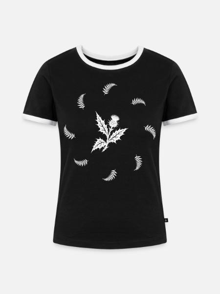 Distel & Farn - Dark Botanical - Frauen Kontrast-T-Shirt - Schwarz/Weiß
