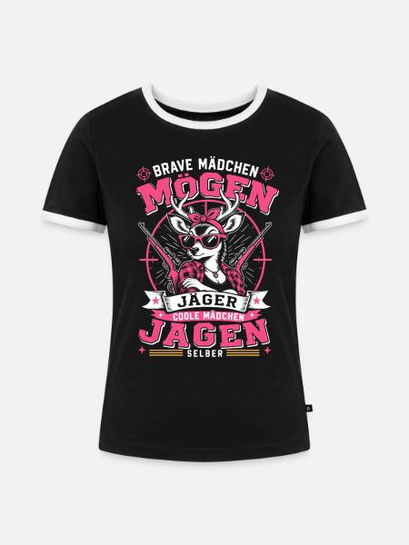 Coole Mädchen jagen selber - Frauen Kontrast-T-Shirt - Schwarz/Weiß