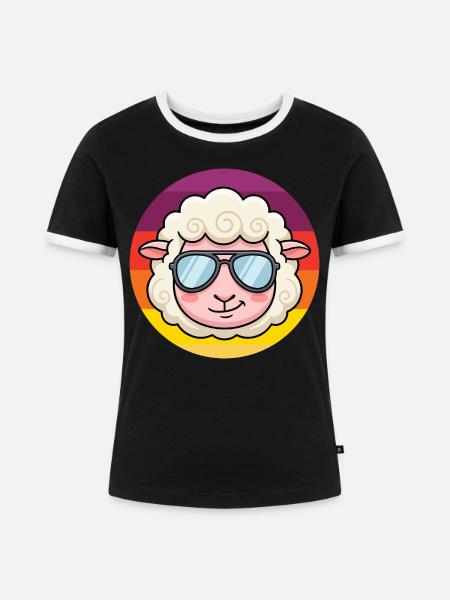 Cooles Schaf Sonnenbrille Retro Design - Frauen Kontrast-T-Shirt - Schwarz/Weiß