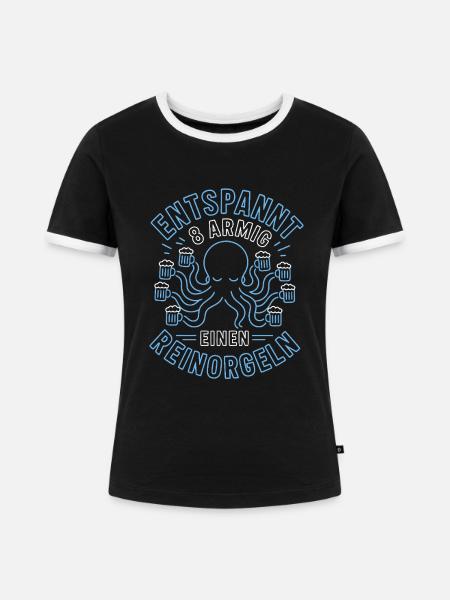 Entspannt achtarmig Saufen - Frauen Kontrast-T-Shirt - Schwarz/Weiß