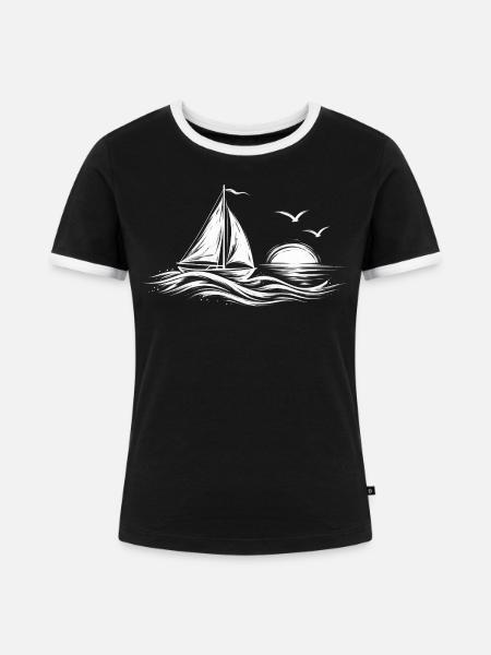 Segelboot am Abend – Silhouette - Frauen Kontrast-T-Shirt - Schwarz/Weiß