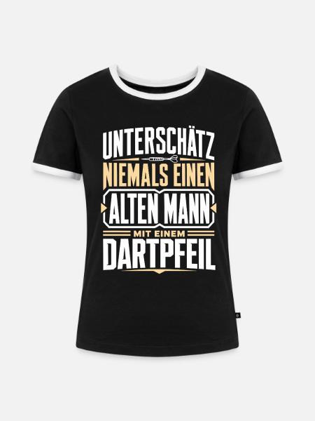 Alter Mann mit Dartpfeil - Frauen Kontrast-T-Shirt - Schwarz/Weiß