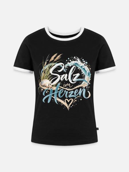 MeerLiebe Schriftzug am Strand - Frauen Kontrast-T-Shirt - Schwarz/Weiß