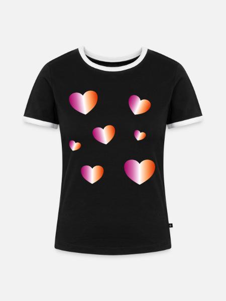 Lesbische Flaggenherzen - Frauen Kontrast-T-Shirt - Schwarz/Weiß