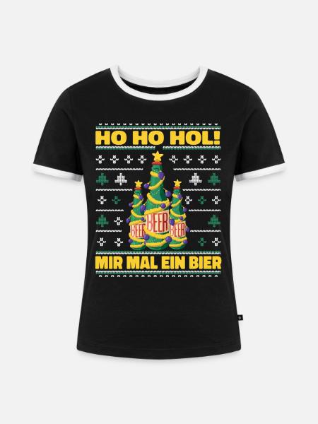 Ho Ho Hol – Weihnachtsbaum aus Bierflaschen - Frauen Kontrast-T-Shirt - Schwarz/Weiß