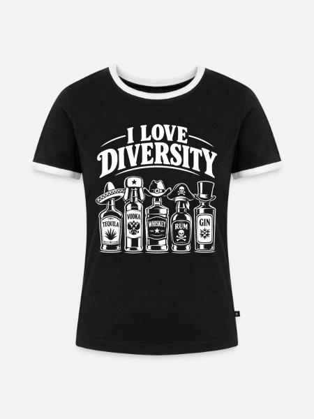 I Love Diversity - Spirituosen - Frauen Kontrast-T-Shirt - Schwarz/Weiß