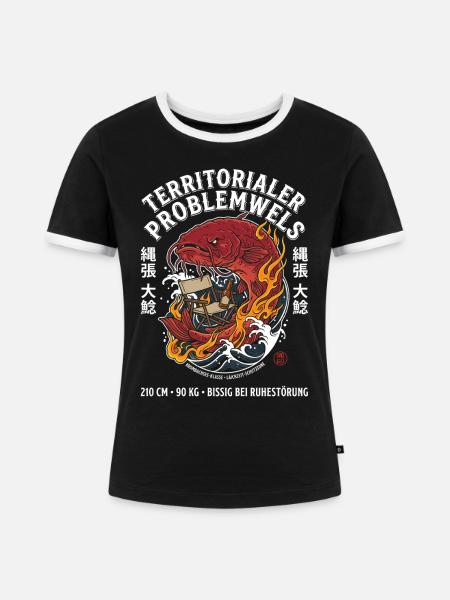 Territorialer Problemwels Angler Spruch - Frauen Kontrast-T-Shirt - Schwarz/Weiß