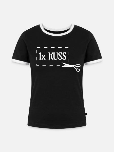 1x Kuss Freifahrtsschein Gutschein - Frauen Kontrast-T-Shirt - Schwarz/Weiß