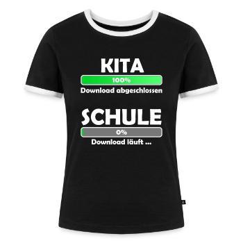 Schule loading - Schulbeginn - Einschulung - Frauen Kontrast-T-Shirt - Schwarz/Weiß - Vorne - Selfina (174cm)